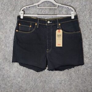Levis 501 Denim Women Shorts 33 Stonewash Black High Rise Cut Off Stretch Casual